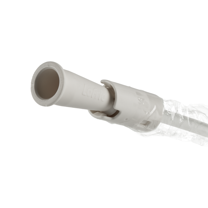Close up image of LoFric Origo connector and protective sleeve for web in 1:1 square format